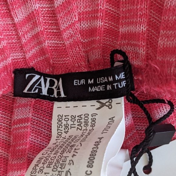 Zara Size MEDIUM Women's Ribbed High Rise Flare Pull On Pants Stretch Pink NWT - Picture 6 of 11